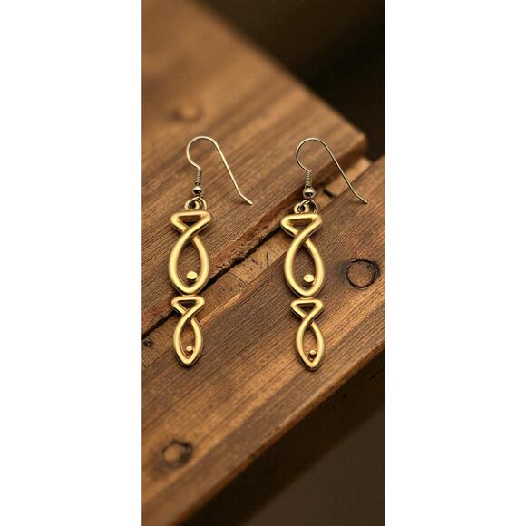 Gold Tone Infinity Design Dangle Drop Earrings Lightweight Jewelry - Picture 4 of 7